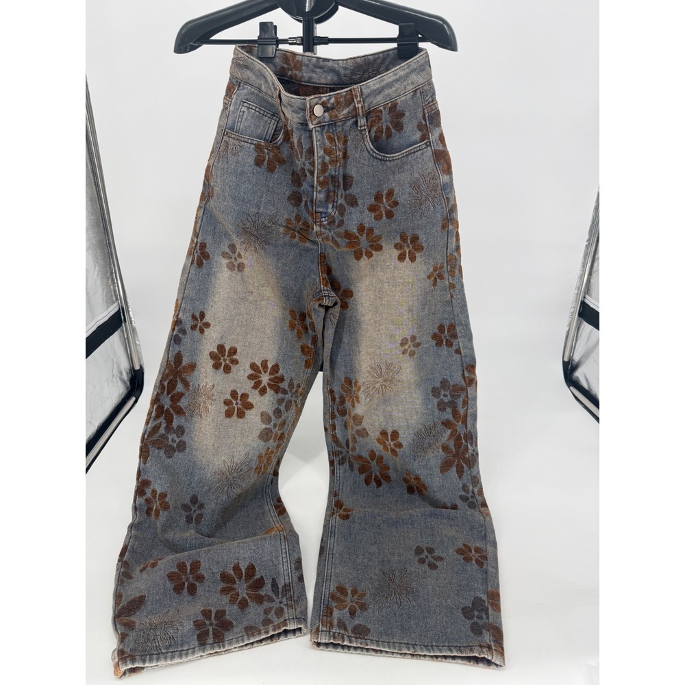 MICAS Women's S Patchwork Distressed Wide Leg Jeans Y2K Baggy Grunge Denim NWT